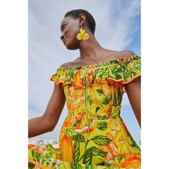 🥭FARM RIO Tangerines Ruffled Midi Dress - Picture 8 of 17